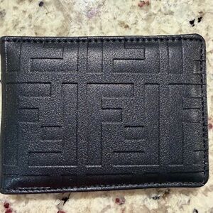Men's Black Fendi FF Printed Logo Embossed Leather BiFold Wallet w/ 8 Card Slots